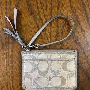 Coach gray and silver monogram ID wallet key coin purse